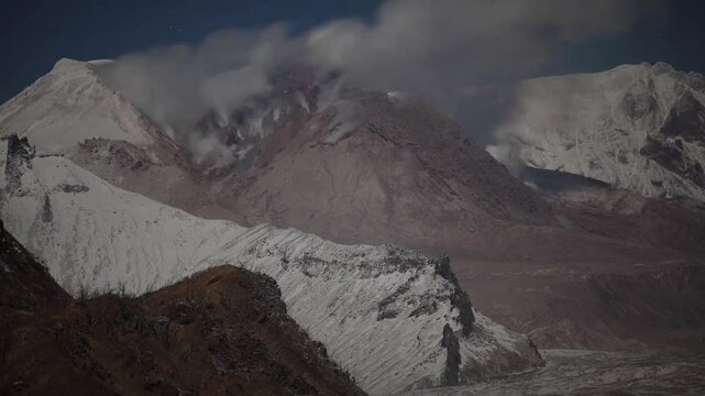 Time lapse footage of Shiveluch volcano on Kamchatka Peninsula, Russia