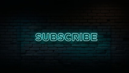 Neon 'SUBSCRIBE' Sign on Dark Brick Wall for YouTube and Social Media Banner