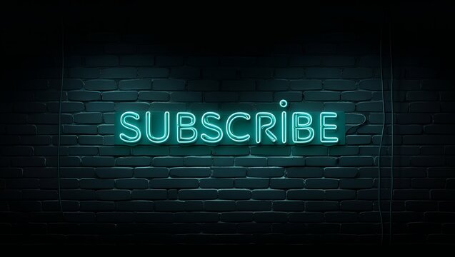 Neon 'SUBSCRIBE' Sign on Dark Brick Wall for YouTube and Social Media Banner