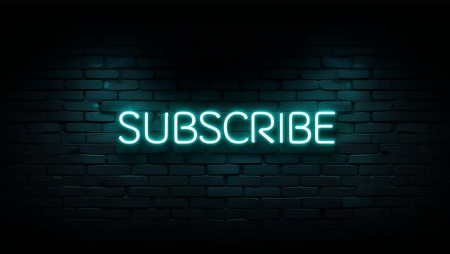 Neon 'SUBSCRIBE' Sign on Dark Brick Wall for YouTube and Social Media Banner