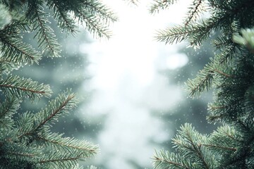 Spruce branches creating a natural border on a clean white background.