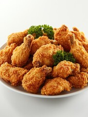 Crispy Fried Chicken with Green Parsley Garnish