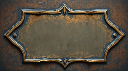 antique metal nameplate with ornate frame, aged bronze plaque with vintage decorative elements for world book day and literary history