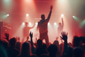 Vibrant and Energetic Live Concert with Dynamic Stage Lights and Crowded Atmosphere
