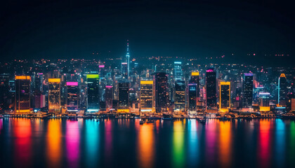 Night city skyline reflection background for urban and travel themes
