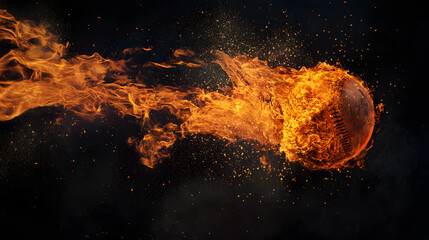 Naklejka premium Flaming Ball of Fire with Sparks on Dark Background 