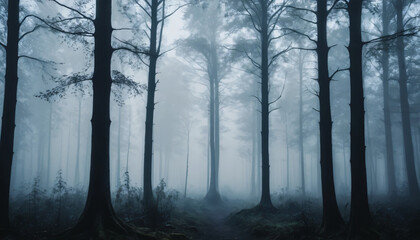 Foggy pine forest landscape for nature backgrounds and environmental themes