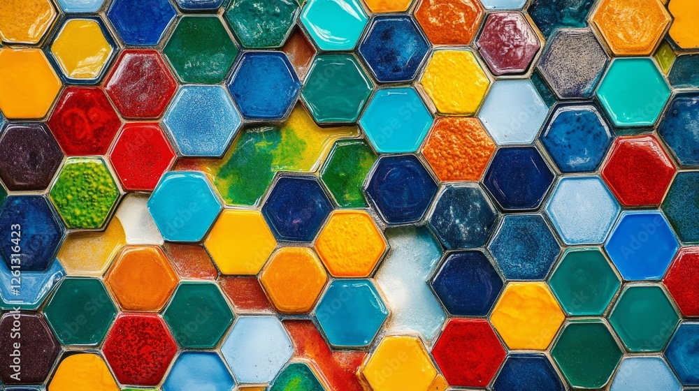 Poster creating a vibrant multicolored hexagon pattern graphic design studio digital artwork creative space