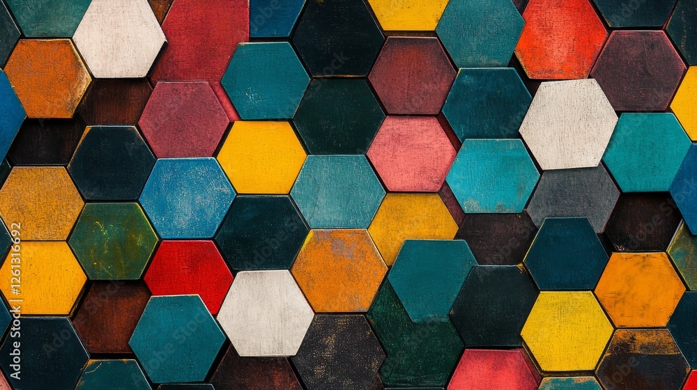 Poster arranging a colorful multicolored hexagon pattern digital art graphic design vibrant environment art