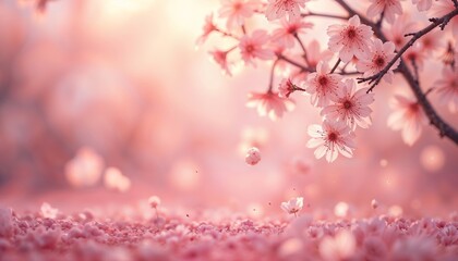 Naklejka premium Cherry blossom petals serene scene with romantic mood 