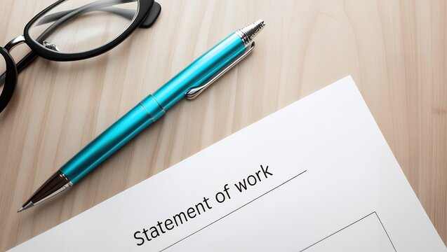 statement of work document and pen in an office