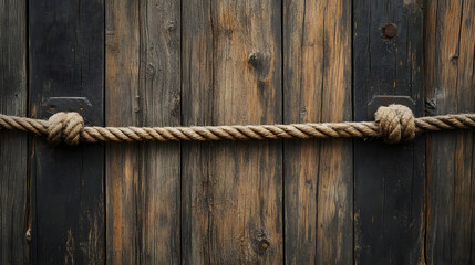 Rustic Wooden Gate with Weathered Posts and Rope Fastening