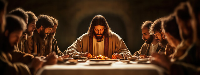 Jesus Christ at Last Supper with 12 Disciples Banner