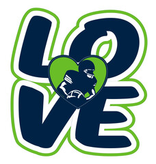 Love - Navy blue and neon green football player, sport vector graphics, hockey, for street art - graffiti lettering typography - art illustration - multicolor - writen		
