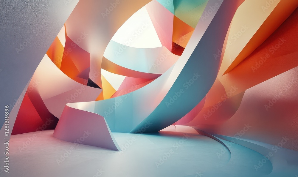 Poster a modern and futuristic design featuring an abstract 3d rendering of geometric shapes.