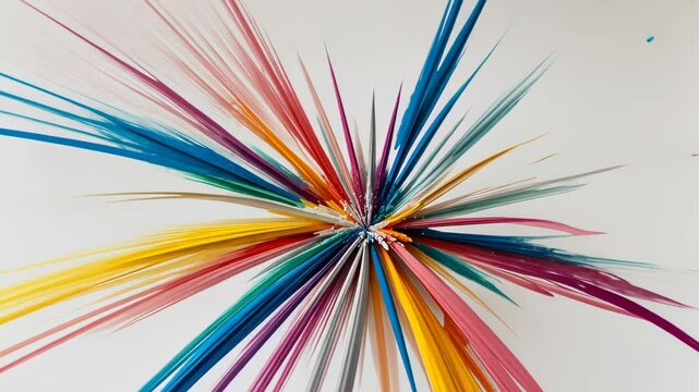 A vibrant explosion of colorful plastic straws arranged in a radial pattern.