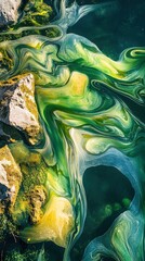 Ethereal algae patterns intricate swirls in sunlit waters