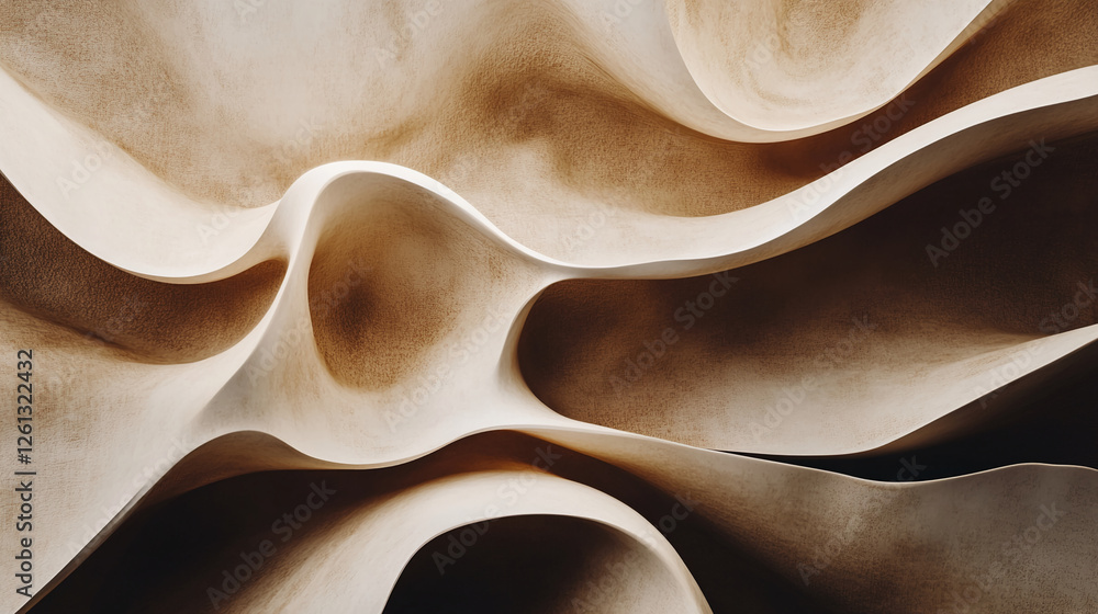Poster close-up of abstract organic textures and fluid shapes in beige tones, emphasizing smooth curves and