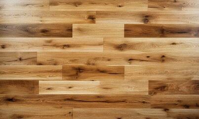 Naklejka premium A rustic pattern of natural oak wood parquet flooring, shown from above, suitable for indoor home interiors.