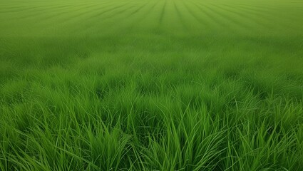 Vast Open Field of Lush Green Grass Under Clear Blue Sky, Serene and Natural Landscape