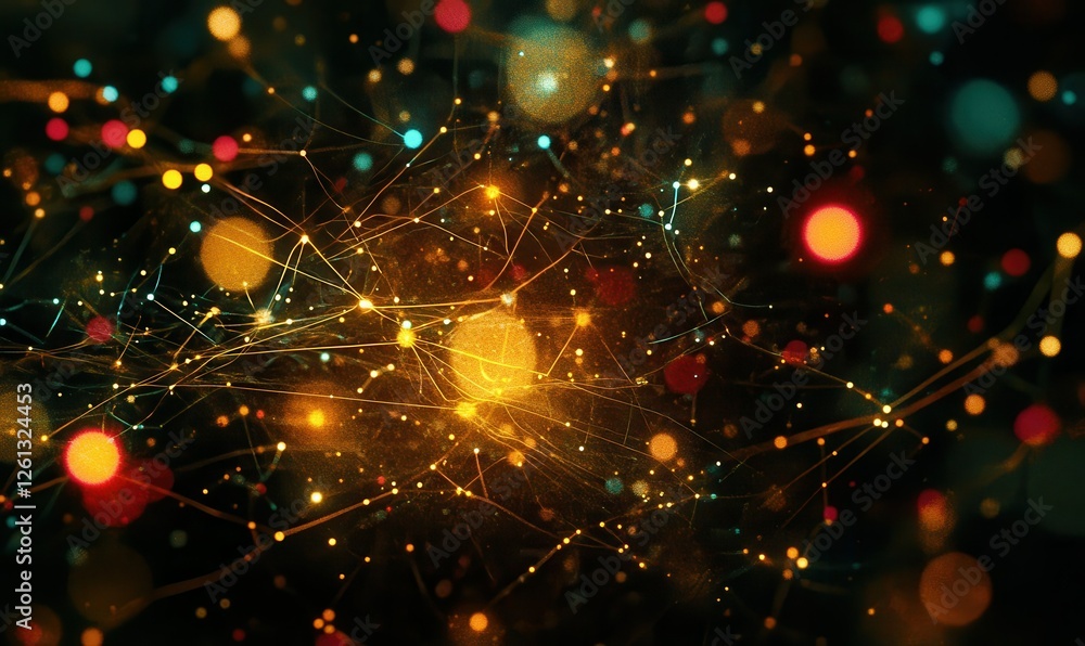 Poster abstract digital network with glowing lines and dots
