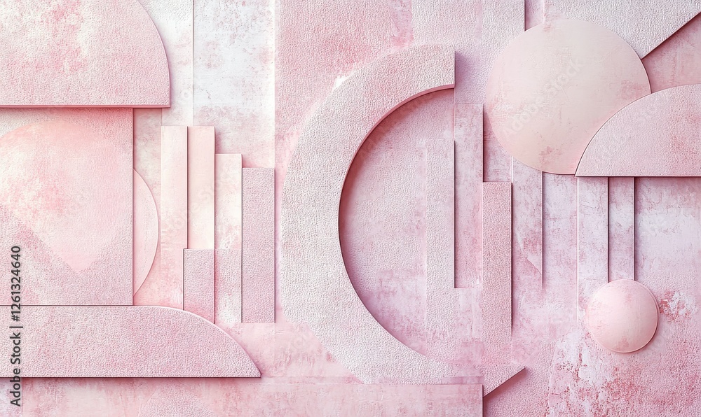 Poster abstract geometric shapes in soft pink tones creating a textured wall design