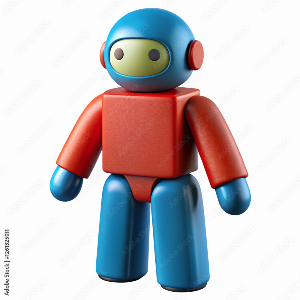 Poster Blue and Red Toy Robot Figurine with Rounded Design and Transparent Background for Digital Projects