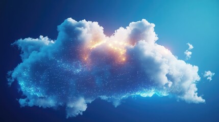 Naklejka premium Cloud Data Storage Solution with 3D Rendered White Cloud on Blue Background for Tech Marketing Campaigns