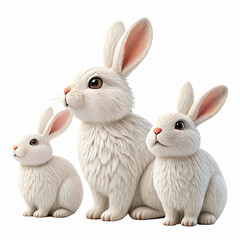Obraz premium Detailed White Rabbit Family Trio With Fluffy Fur And Pink Ears Ideal For Animal Designs And Easter Themes