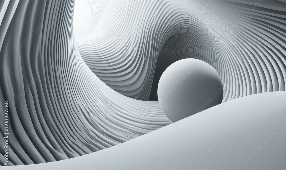Poster an abstract 3d image of spheres, with a minimalistic design using geometric shapes, forming a contem