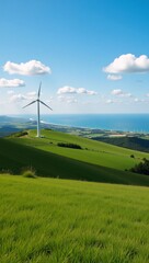 Fototapeta premium Vibrant earth with wind turbines signifies renewable energy and sustainability in harmony