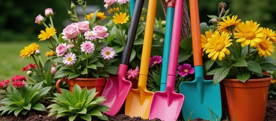 Vivid gardening tools and blooms inspire eco-friendly decor with your green thumb