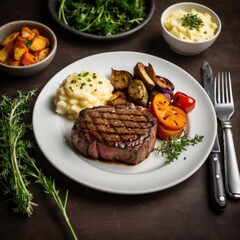 grilled steak with vegetables