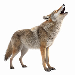 Howling Brown Coyote With Open Mouth Standing On Transparent Background Wildlife Animal