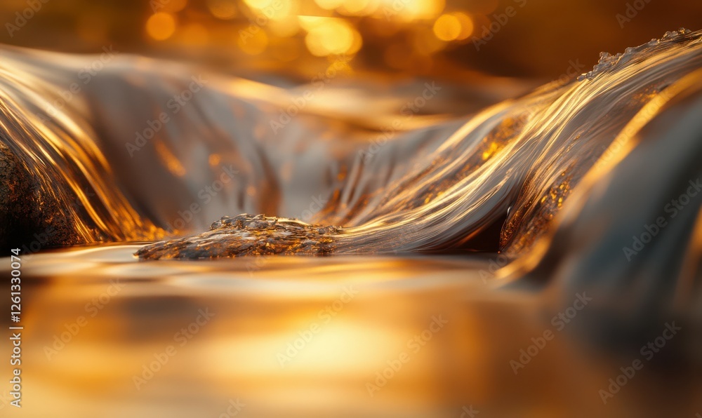Poster flowing river cascading over smooth stones, capturing the dynamic motion and peaceful atmosphere of 