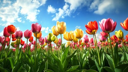 Captivating bloom of multicolored tulips tulip field nature photography vibrant landscape aerial perspective floral beauty