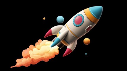 Colorful Rocket Launching into Space with Vibrant Retro Design