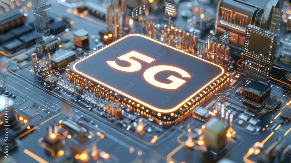 Poster advanced mobile connectivity concept with 5g technology and circuitry