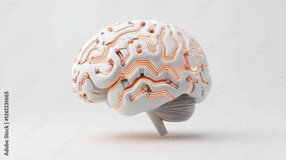 Poster conceptual ai brain with interconnected nodes and circuit patterns