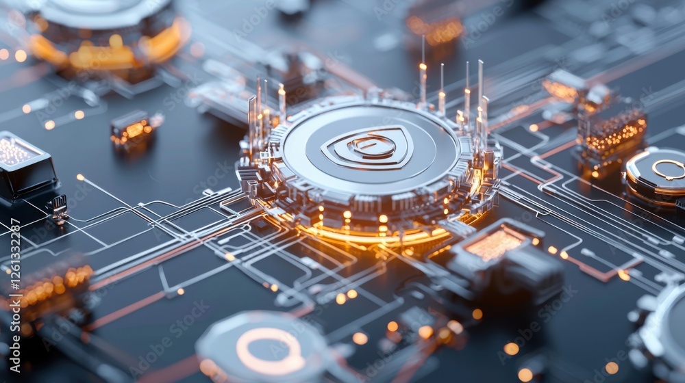 Poster modern cyber security concept with interconnected network technology