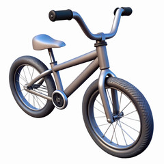 Closeup Modern Silver Metallic Kids Bicycle Design with Black Tires and Handlebars on Transparent Background