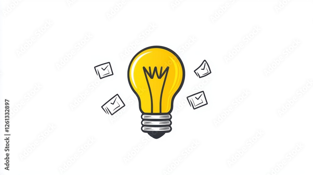 Poster elegant flat design of light bulb with notes and checkmarks