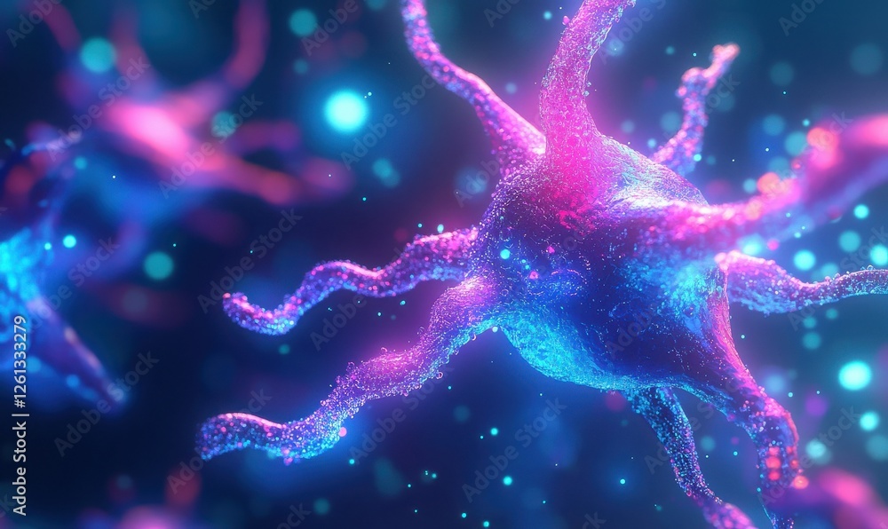 Poster high-speed internet and neural networks. neon flash for nano projects. a nanotechnology business sol