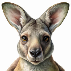 Fototapeta premium Closeup Portrait of Brown Kangaroo Face with Big Eyes and Ears on Transparent Background