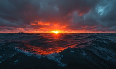Fototapeta premium Fiery Sunset over the Ocean