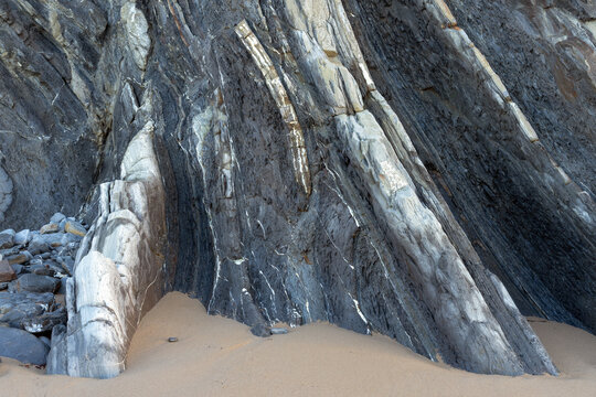 Landscape of a Rock Surface flysch with Natural Texture in the Barrika beach. Vizcaya, Basque country, Spain