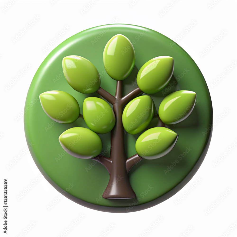 Poster glossy green tree icon with branches and leaves on circular design for nature and eco concepts