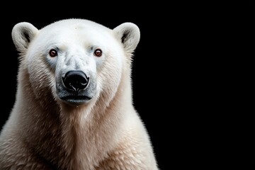 Fototapeta premium Majestic Polar Bear: A Close-Up Portrait Against a Black Background. This stunning wildlife photography captures the raw power and beauty of this Arctic predator.