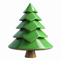 Obraz premium Glossy Green Pine Tree Icon with Brown Trunk for Nature Holidays and Christmas Decorations