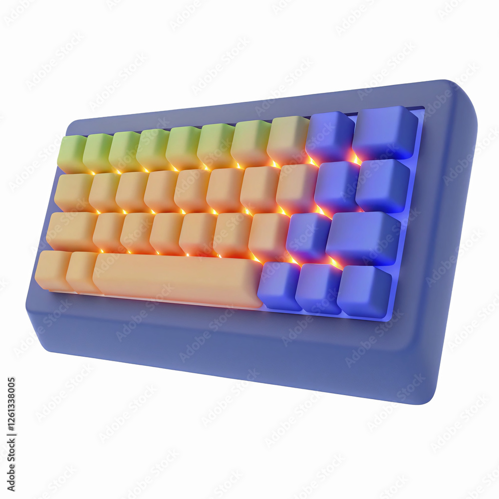Poster compact mechanical keyboard with gradient rgb lighting on blue frame for gaming and work setup